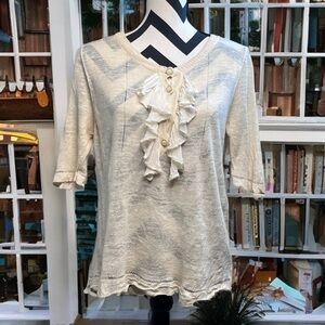 Chloe Vintage Linen Silk Blend Sz L Cream Dainty Coquette Ruffle Blouse